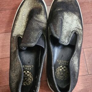 Vince Camuto Women's Metallic Black Slip-On Moccasins